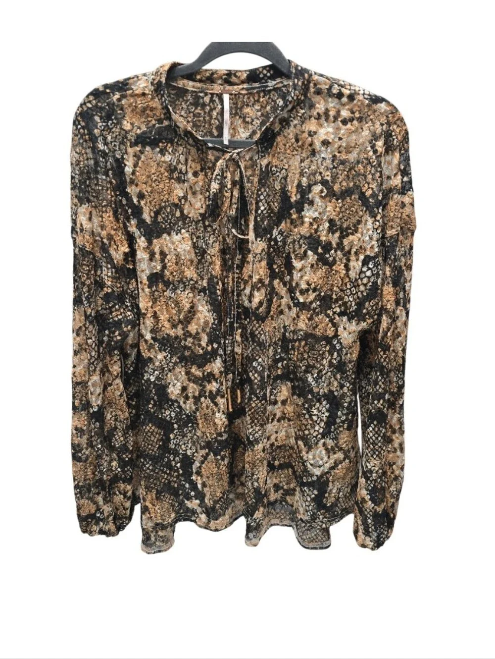Free People Out for the Night Snake Print Sheer Boho Blouse Small